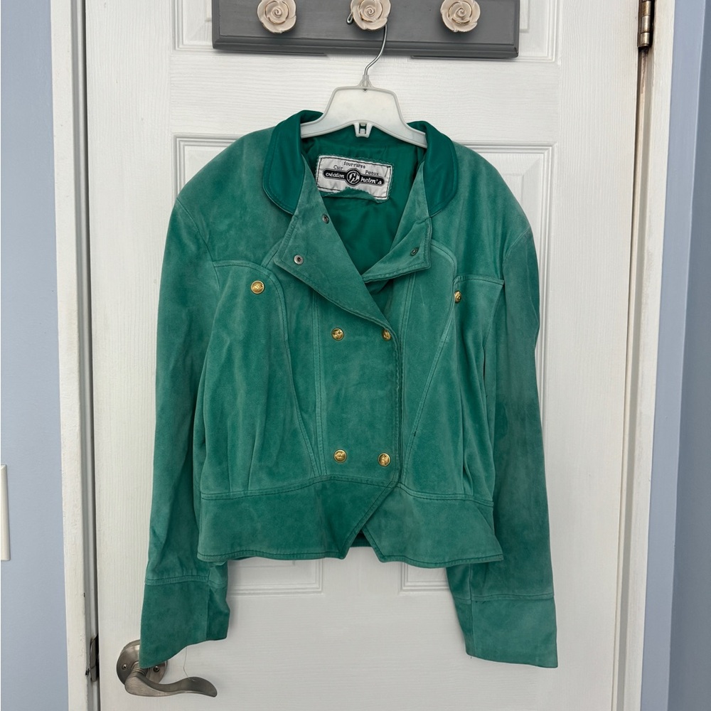 Vintage Suede Leather Cropped Bomber Jacket